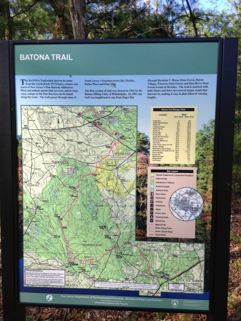 2013-05-10_08_34_24_Batona_Trail_descriptive_sign_at_Brendan_T._Byrne_State_Forest_headquarters