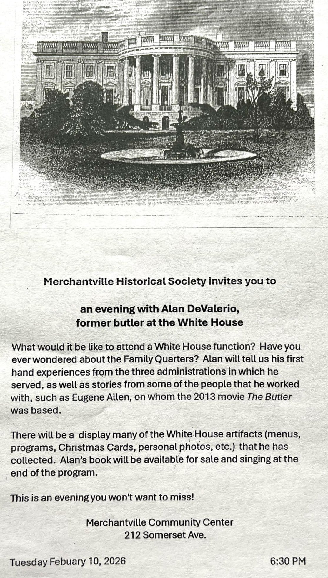Merchantville Historical Society invitation